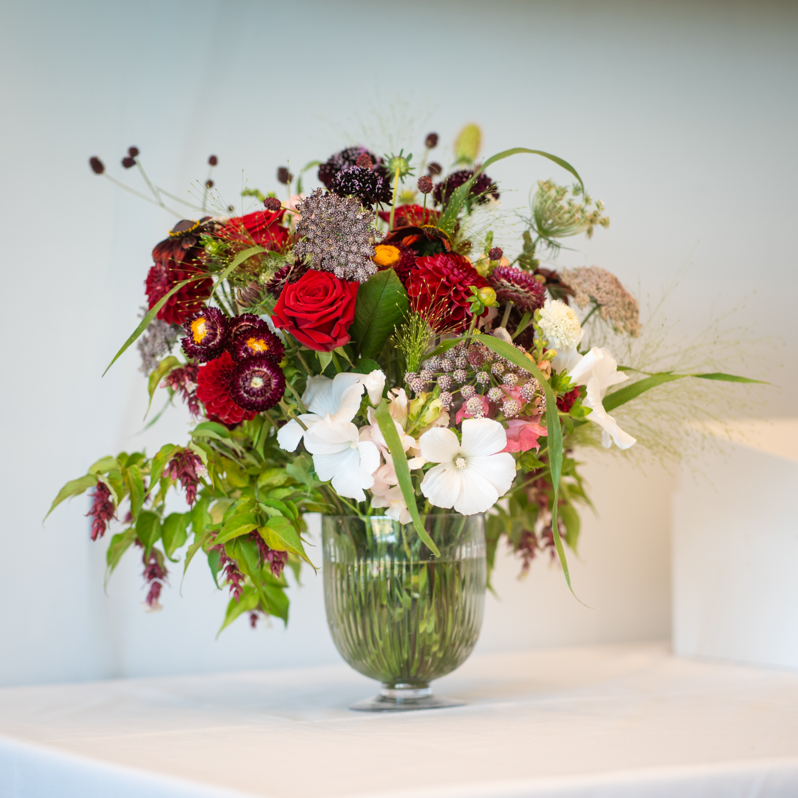 Wedding centrepiece flower arrangement in vase